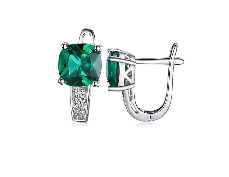 3.1ct Created Green Emerald Clip On Earrings 925 Sterling Silver