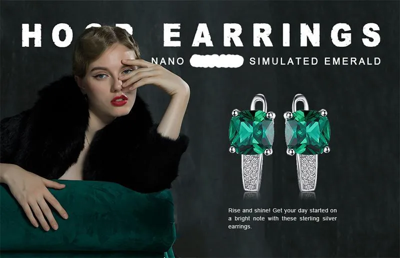 3.1ct Created Green Emerald Clip On Earrings 925 Sterling Silver