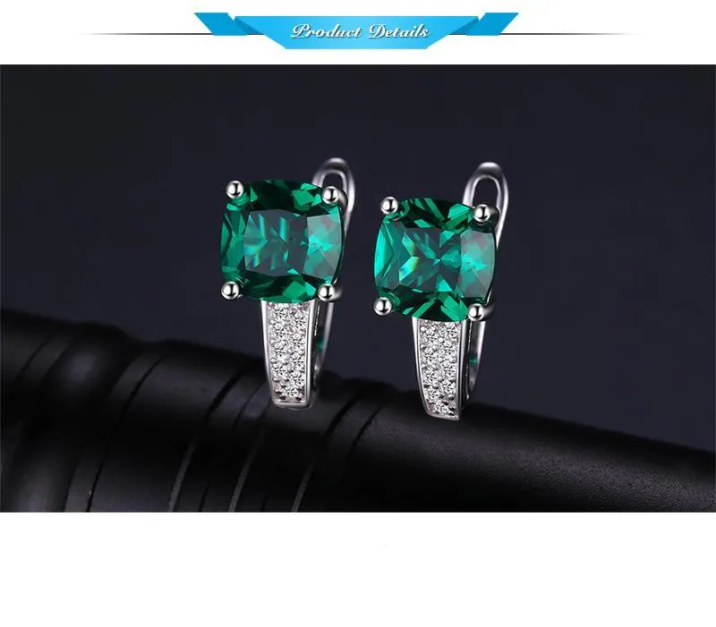3.1ct Created Green Emerald Clip On Earrings 925 Sterling Silver
