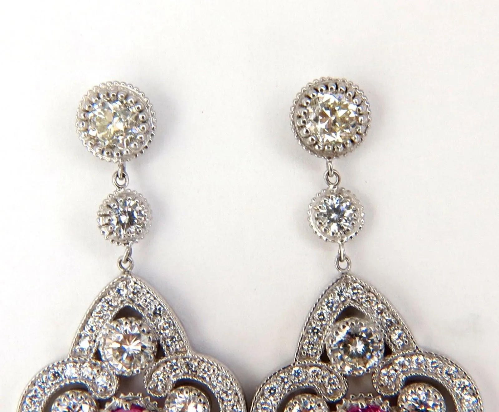 34.68ct Natural Pink Sapphire Diamonds Chandelier Earrings 18 Karat Dangle Lust