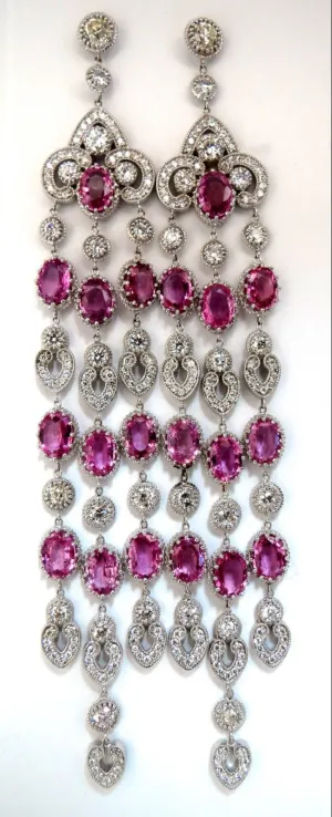 34.68ct Natural Pink Sapphire Diamonds Chandelier Earrings 18 Karat Dangle Lust