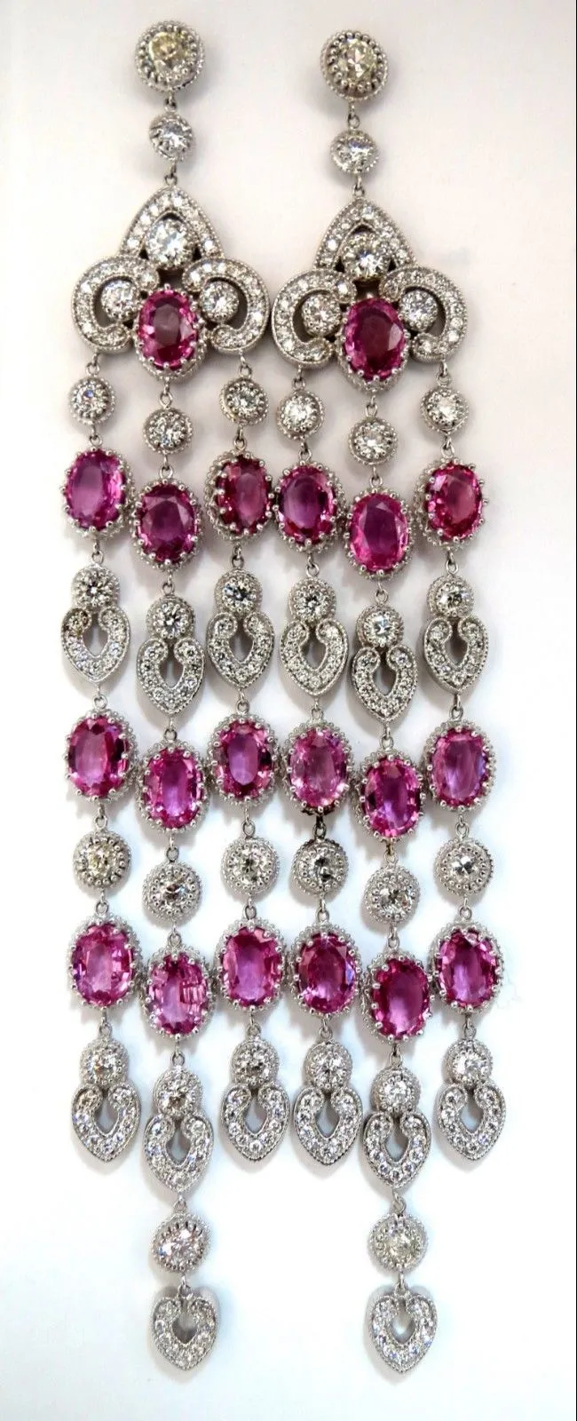 34.68ct Natural Pink Sapphire Diamonds Chandelier Earrings 18 Karat Dangle Lust