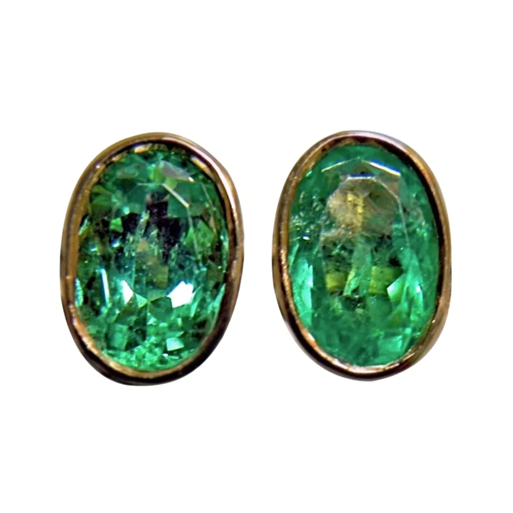 3.63 Carat Natural Colombian Emerald Oval Stud Earrings 18k Gold