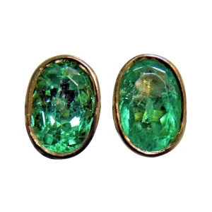 3.63 Carat Natural Colombian Emerald Oval Stud Earrings 18k Gold