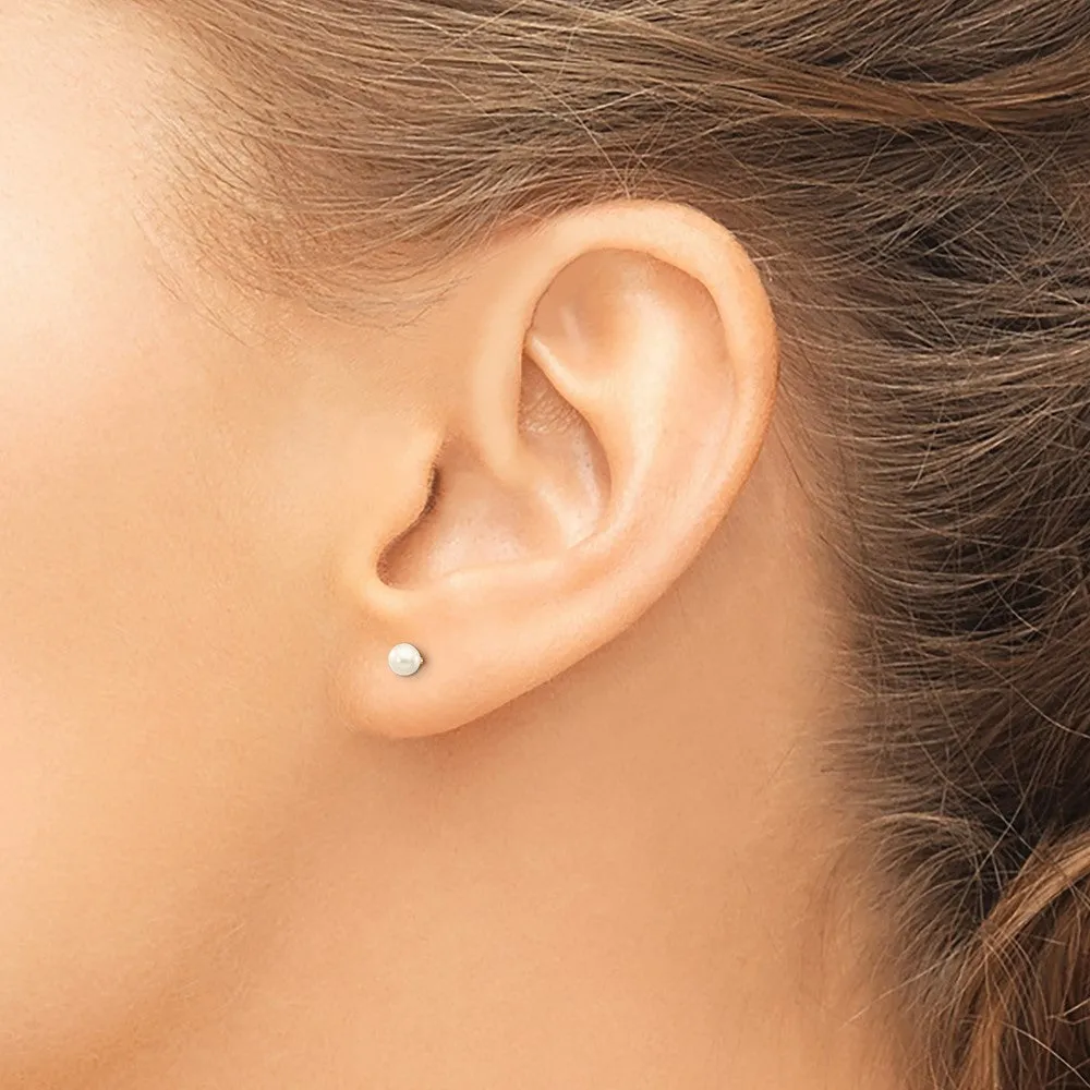 3MM Round Pearl Stud Earrings in 14KT Yellow Gold