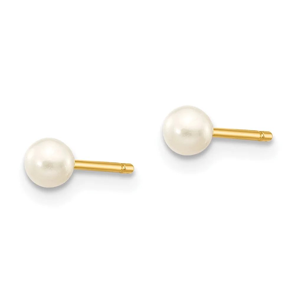 3MM Round Pearl Stud Earrings in 14KT Yellow Gold