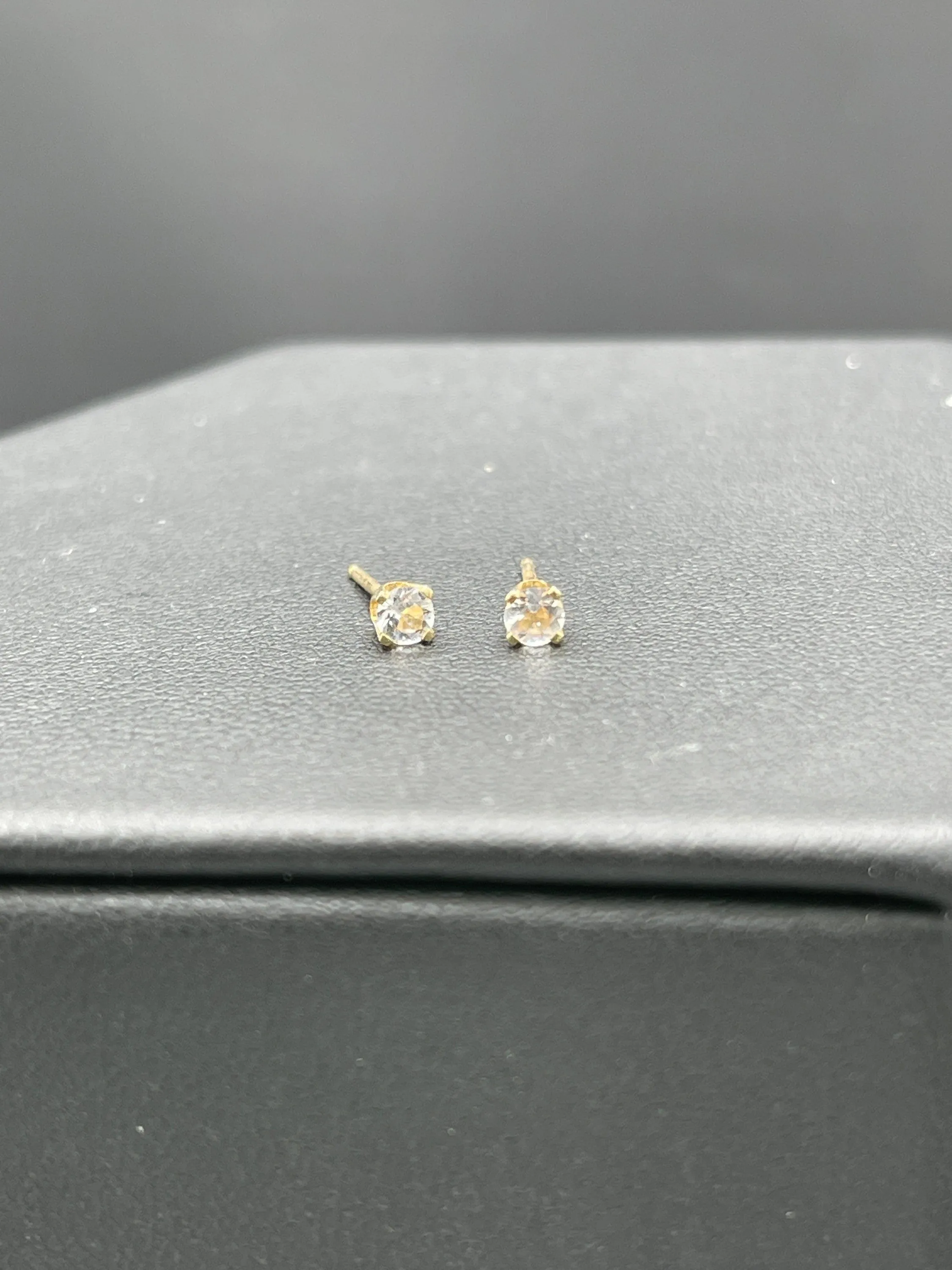3MM White Topaz 14k Yellow Gold Stud Earrings