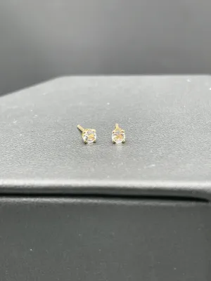 3MM White Topaz 14k Yellow Gold Stud Earrings