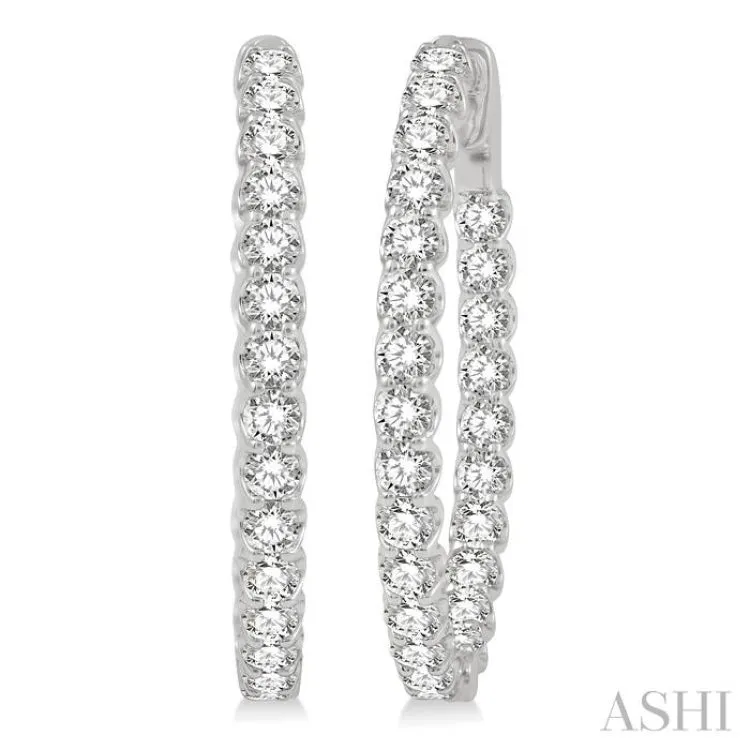 4 ctw Inside-Out Round Cut Diamond Oval Shape Hoop Earrings in 14K White Gold