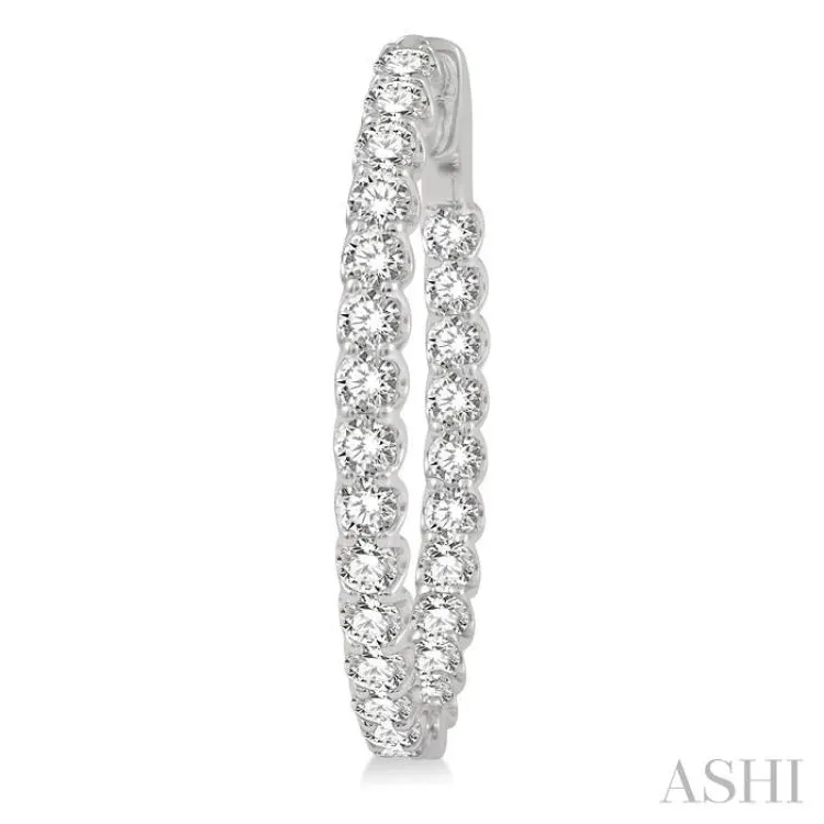 4 ctw Inside-Out Round Cut Diamond Oval Shape Hoop Earrings in 14K White Gold