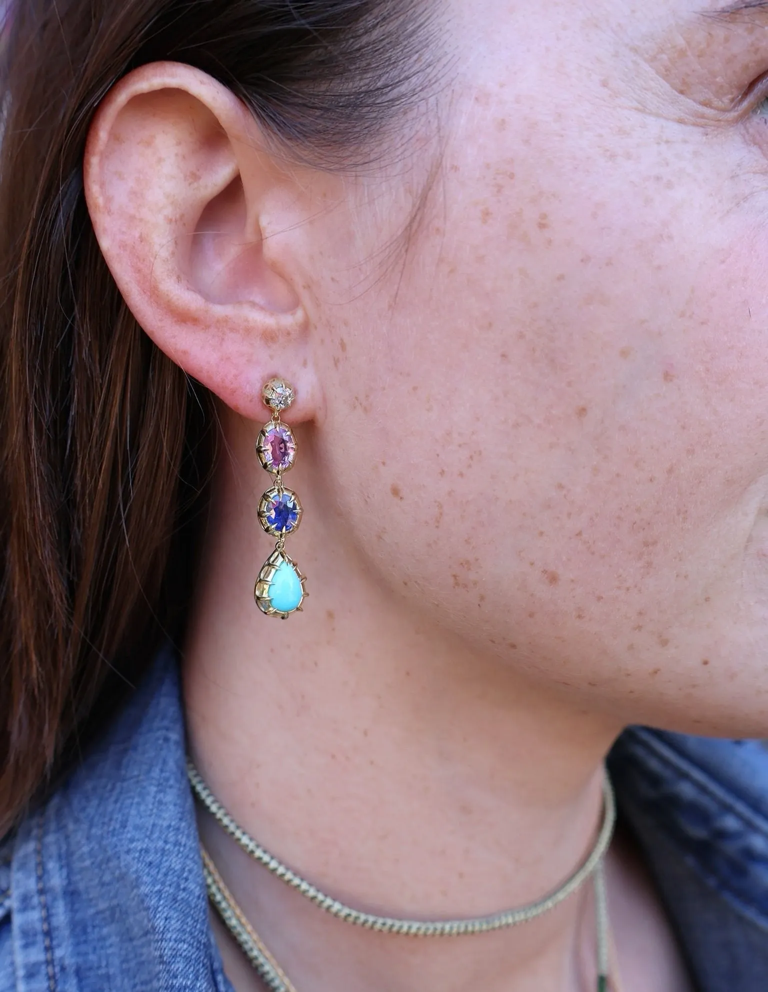 4 Stone Victorian Drop Earrings