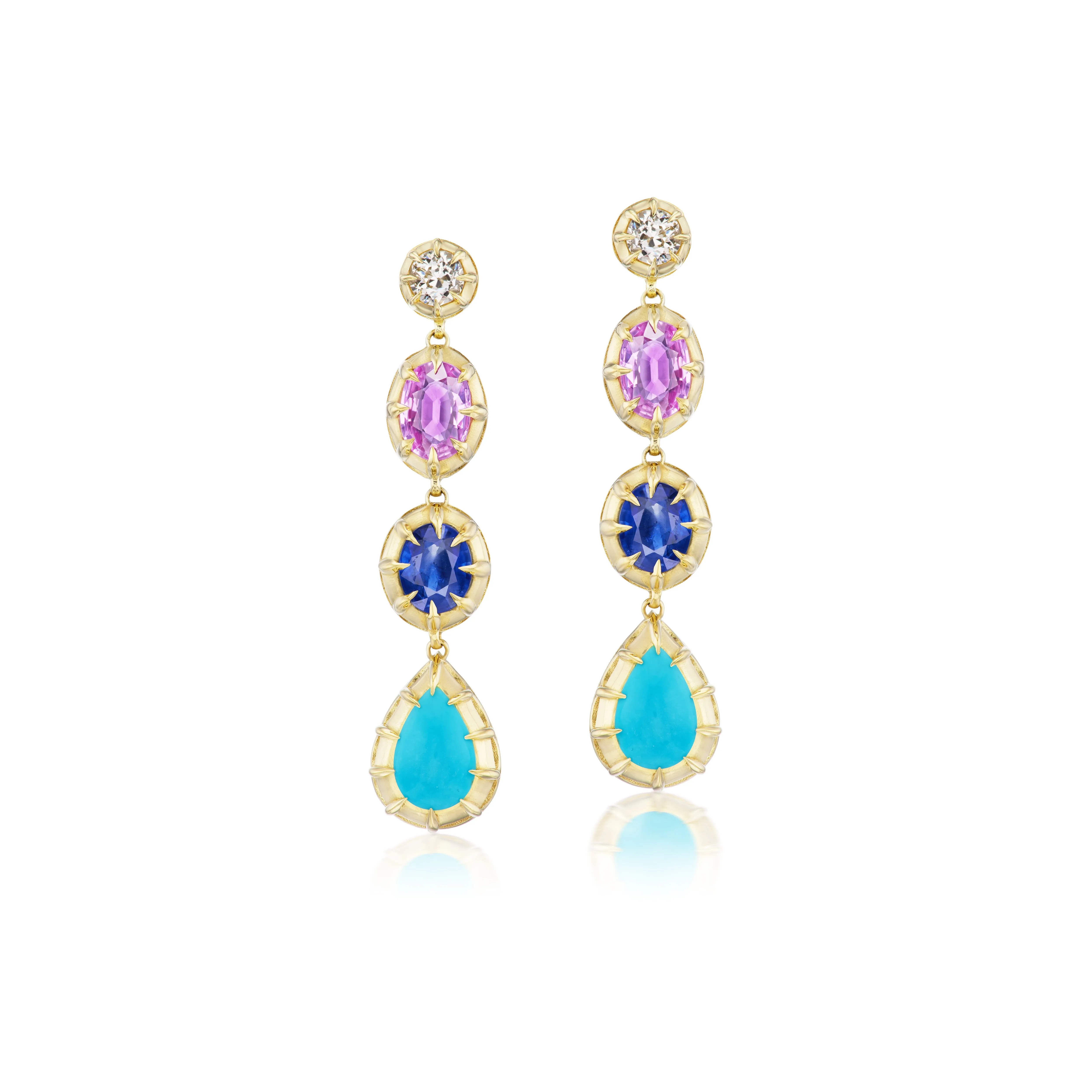 4 Stone Victorian Drop Earrings