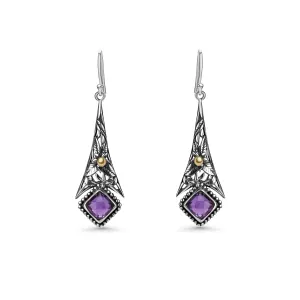 4.20 Cts Amethyst Drop Earring in Two Tone 925 Silver