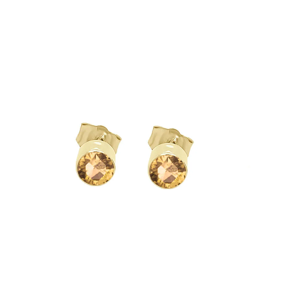 4MM Round Citrine Stud Earrings in 14K Gold