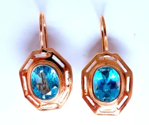 5.00ct Natural Blue Topaz Euro Wire Earrings 14kt Gold