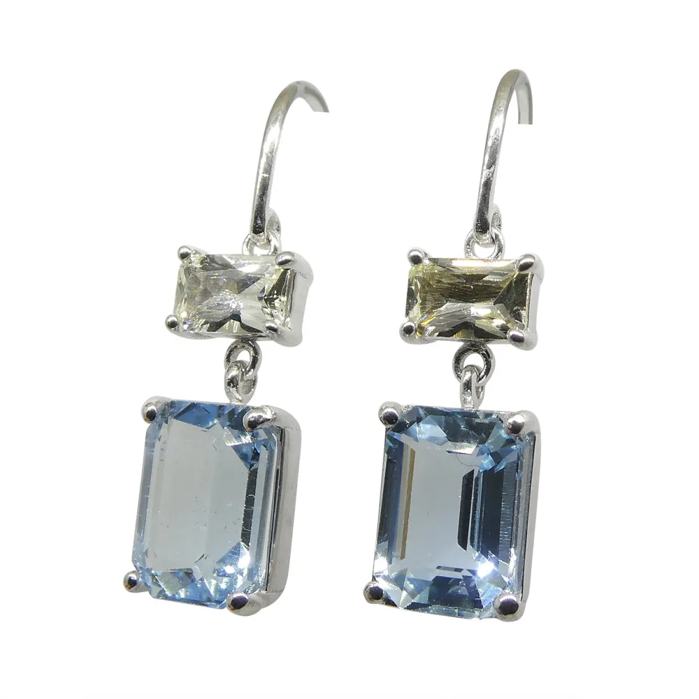 5.53ct Blue Aquamarine & Yellow Sapphire Earrings set in 14k White Gold