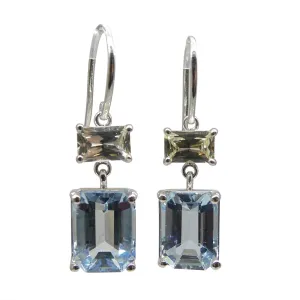 5.53ct Blue Aquamarine & Yellow Sapphire Earrings set in 14k White Gold