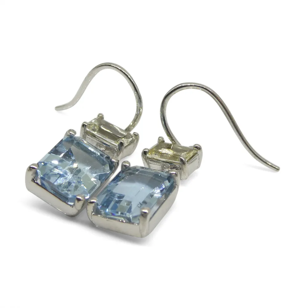 5.53ct Blue Aquamarine & Yellow Sapphire Earrings set in 14k White Gold