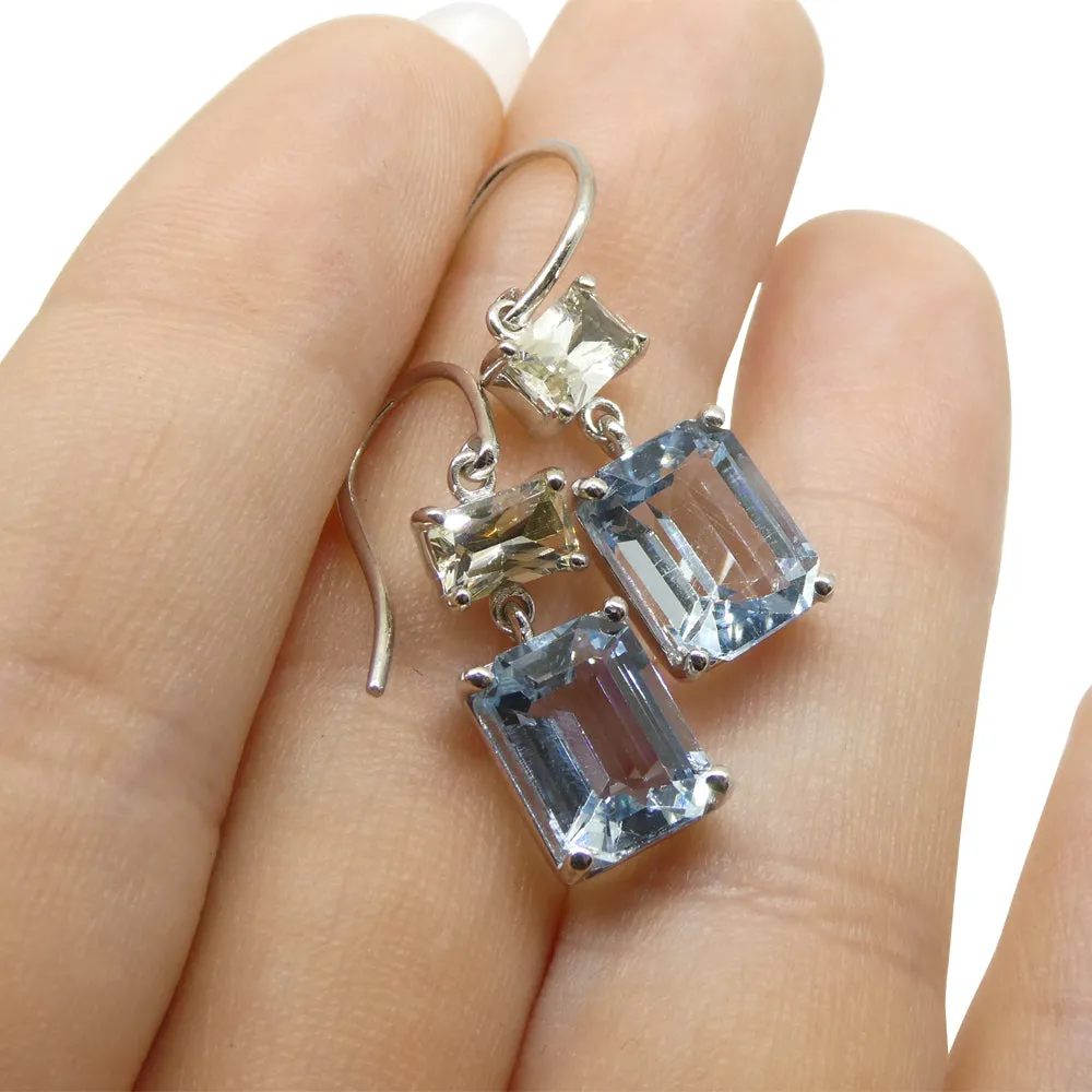 5.53ct Blue Aquamarine & Yellow Sapphire Earrings set in 14k White Gold