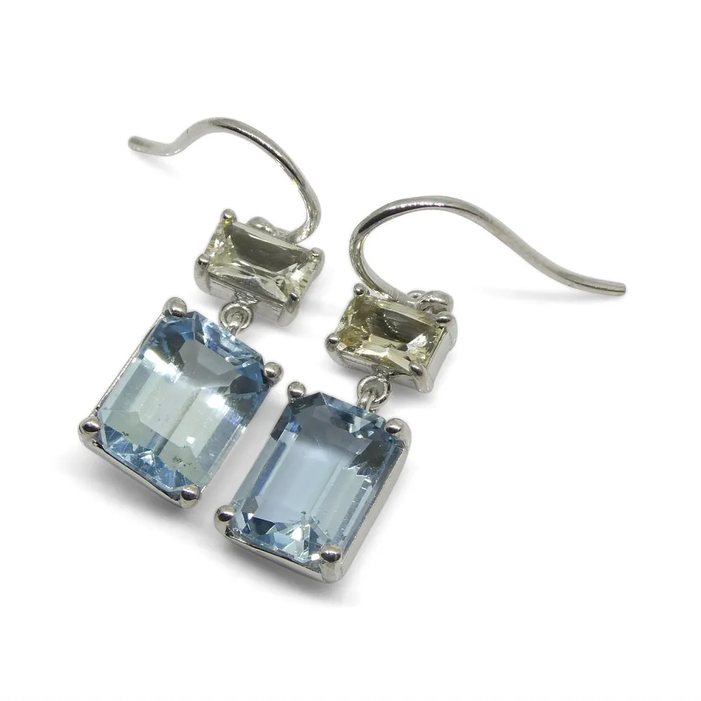 5.53ct Blue Aquamarine & Yellow Sapphire Earrings set in 14k White Gold