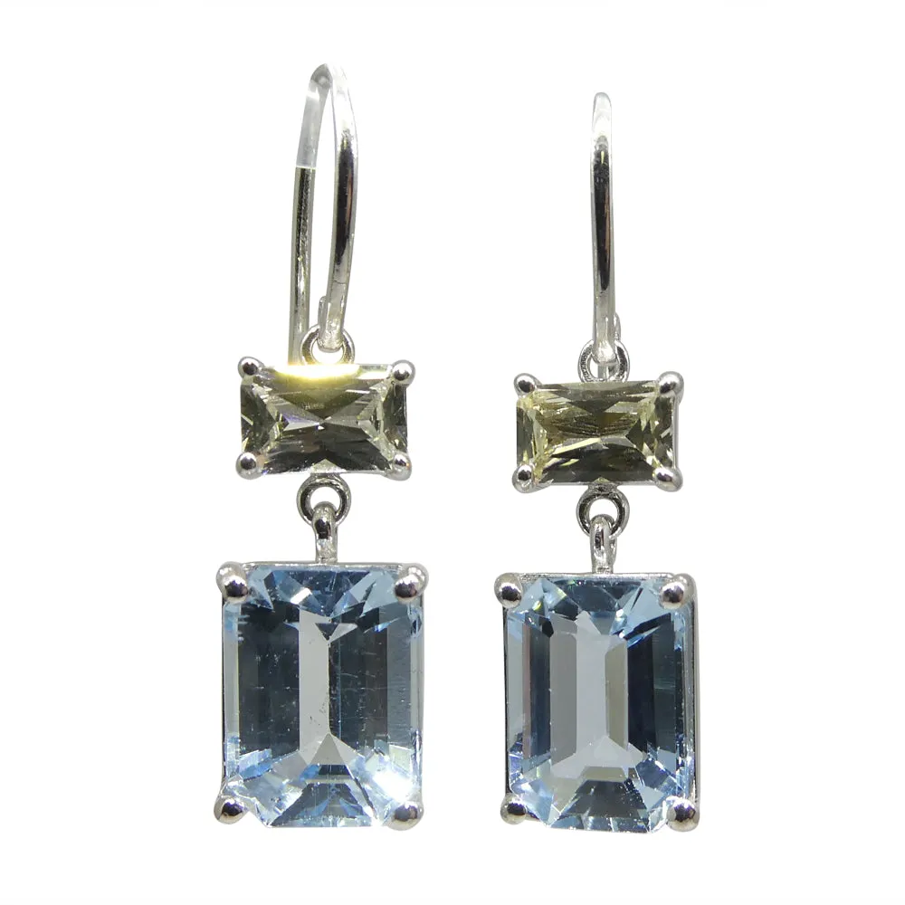 5.53ct Blue Aquamarine & Yellow Sapphire Earrings set in 14k White Gold