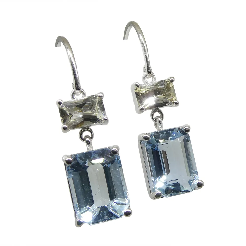 5.53ct Blue Aquamarine & Yellow Sapphire Earrings set in 14k White Gold