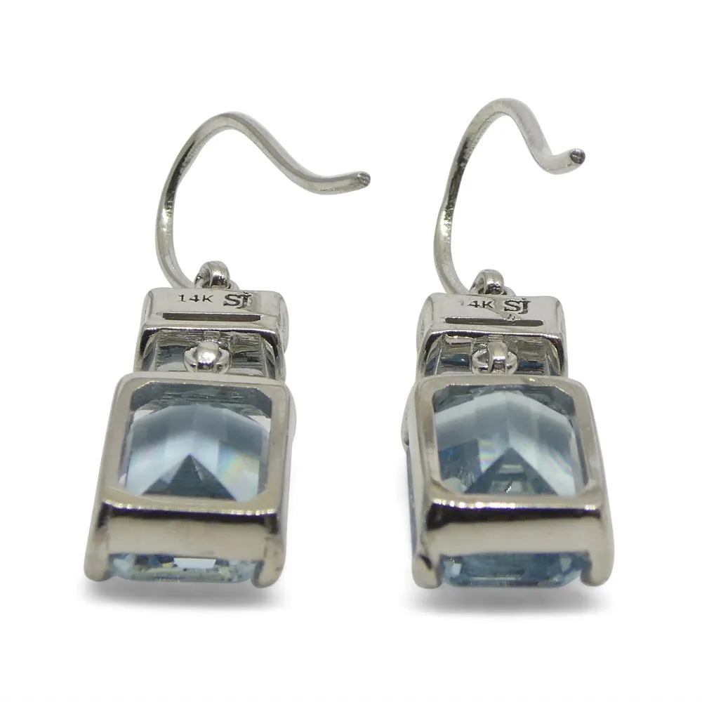 5.53ct Blue Aquamarine & Yellow Sapphire Earrings set in 14k White Gold