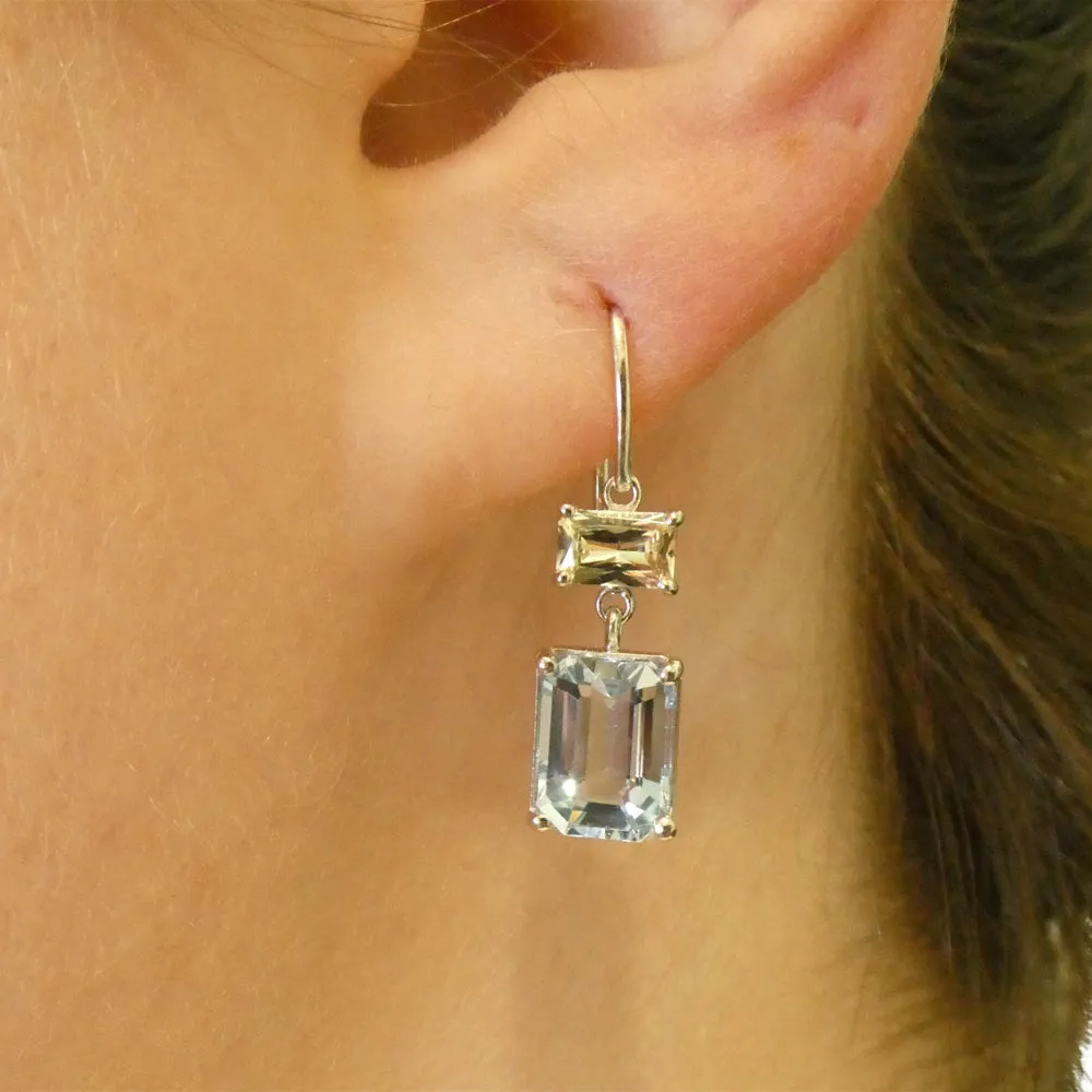 5.53ct Blue Aquamarine & Yellow Sapphire Earrings set in 14k White Gold