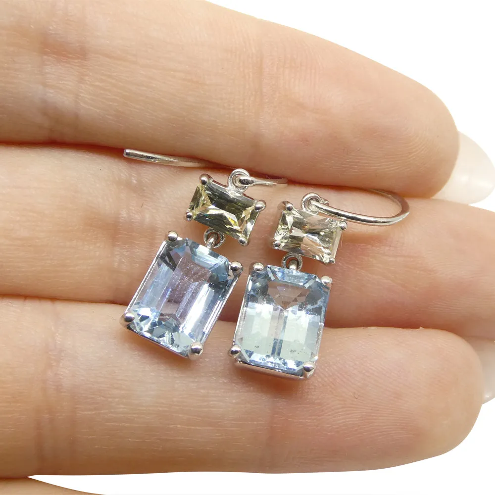 5.53ct Blue Aquamarine & Yellow Sapphire Earrings set in 14k White Gold