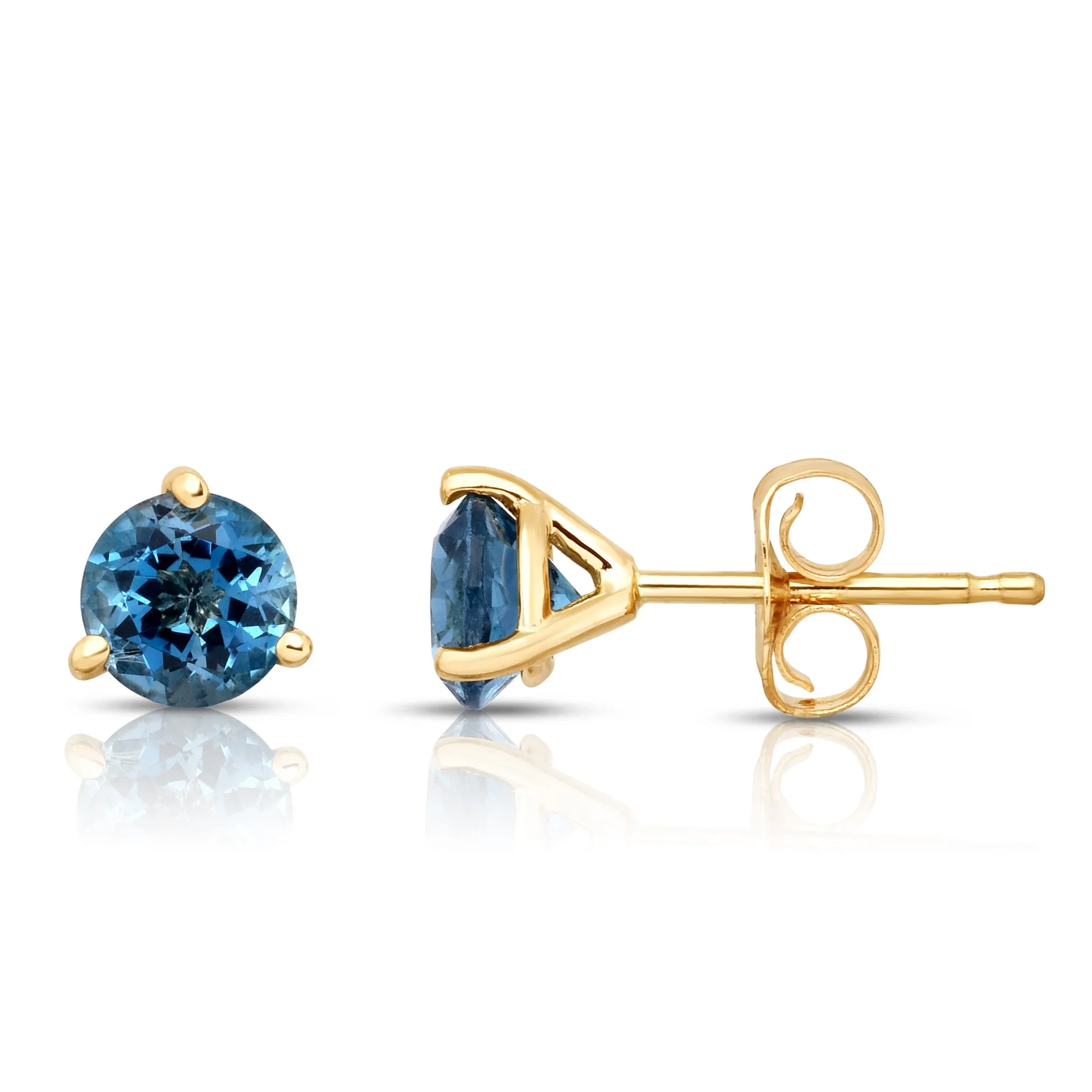 5MM Martini Round London Blue Topaz Stud Earrings in 14K Gold