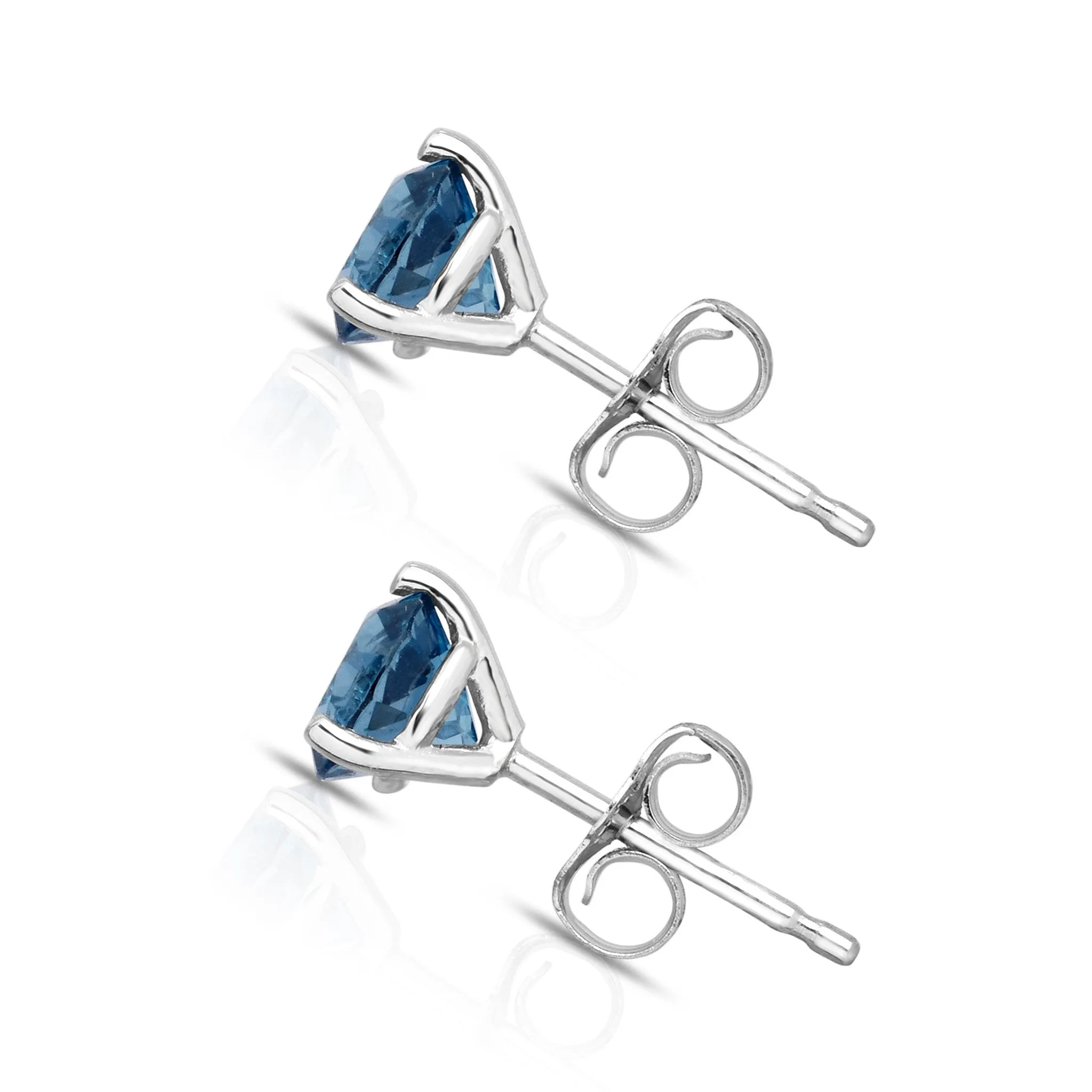 5MM Martini Round London Blue Topaz Stud Earrings in 14K Gold