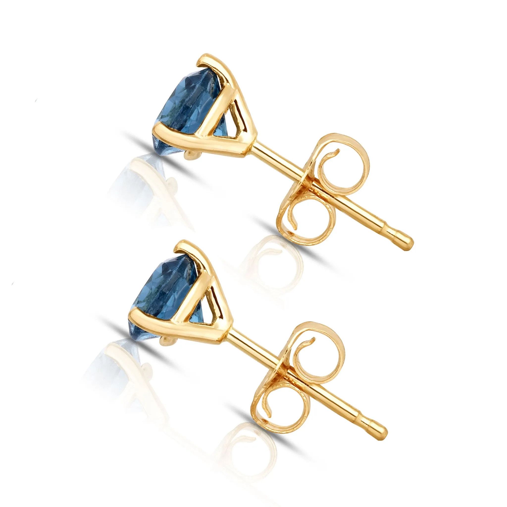 5MM Martini Round London Blue Topaz Stud Earrings in 14K Gold