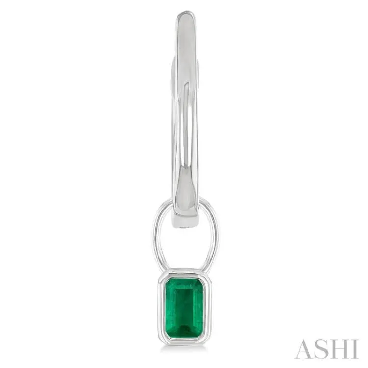 5x3 MM Bezel Set Emerald Precious Fashion Huggie Earrings in 10K White Gold