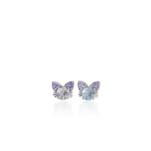 6 mm. Round Cut Sky Blue Brazilian Topaz and Tanzanite Cat Earrings