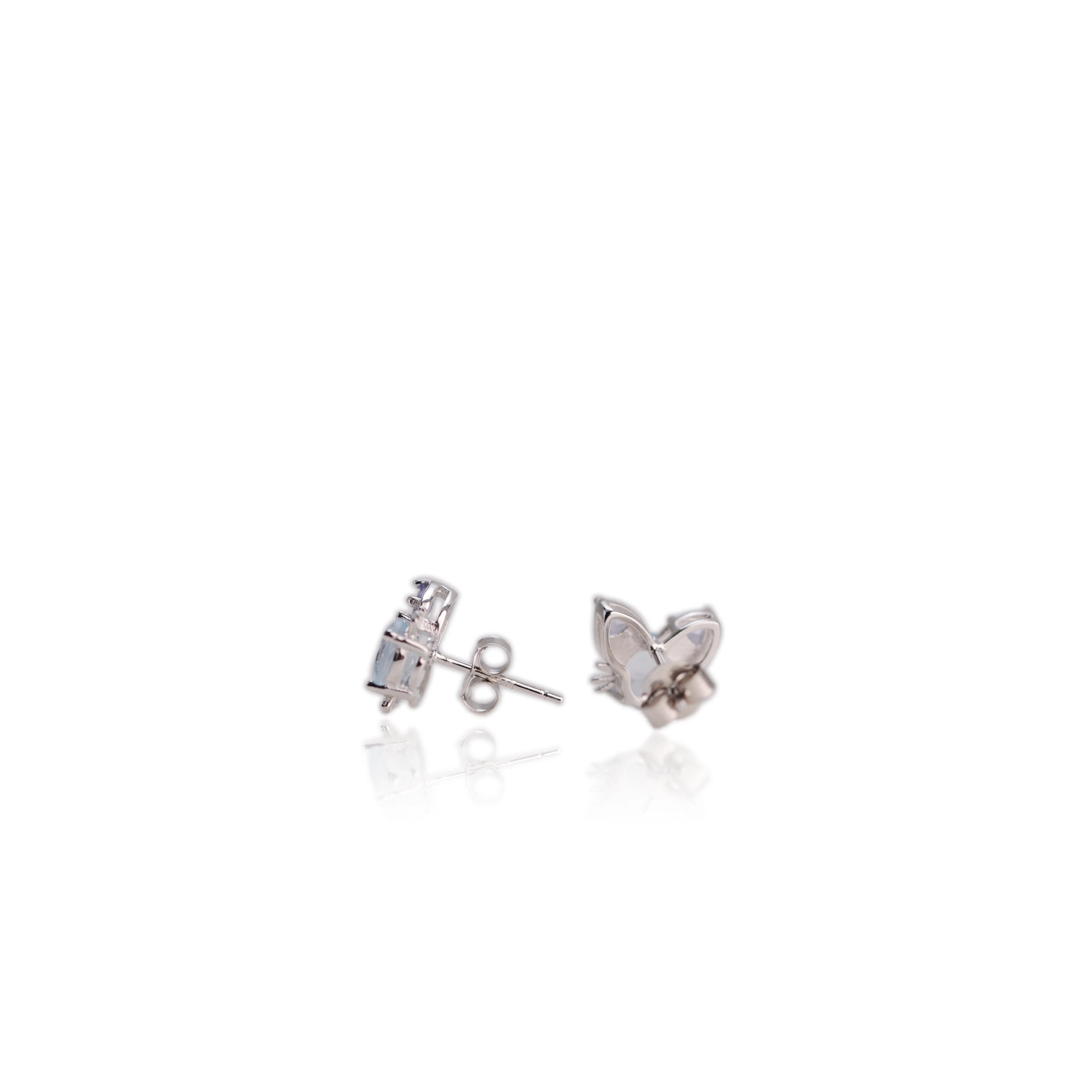 6 mm. Round Cut Sky Blue Brazilian Topaz and Tanzanite Cat Earrings