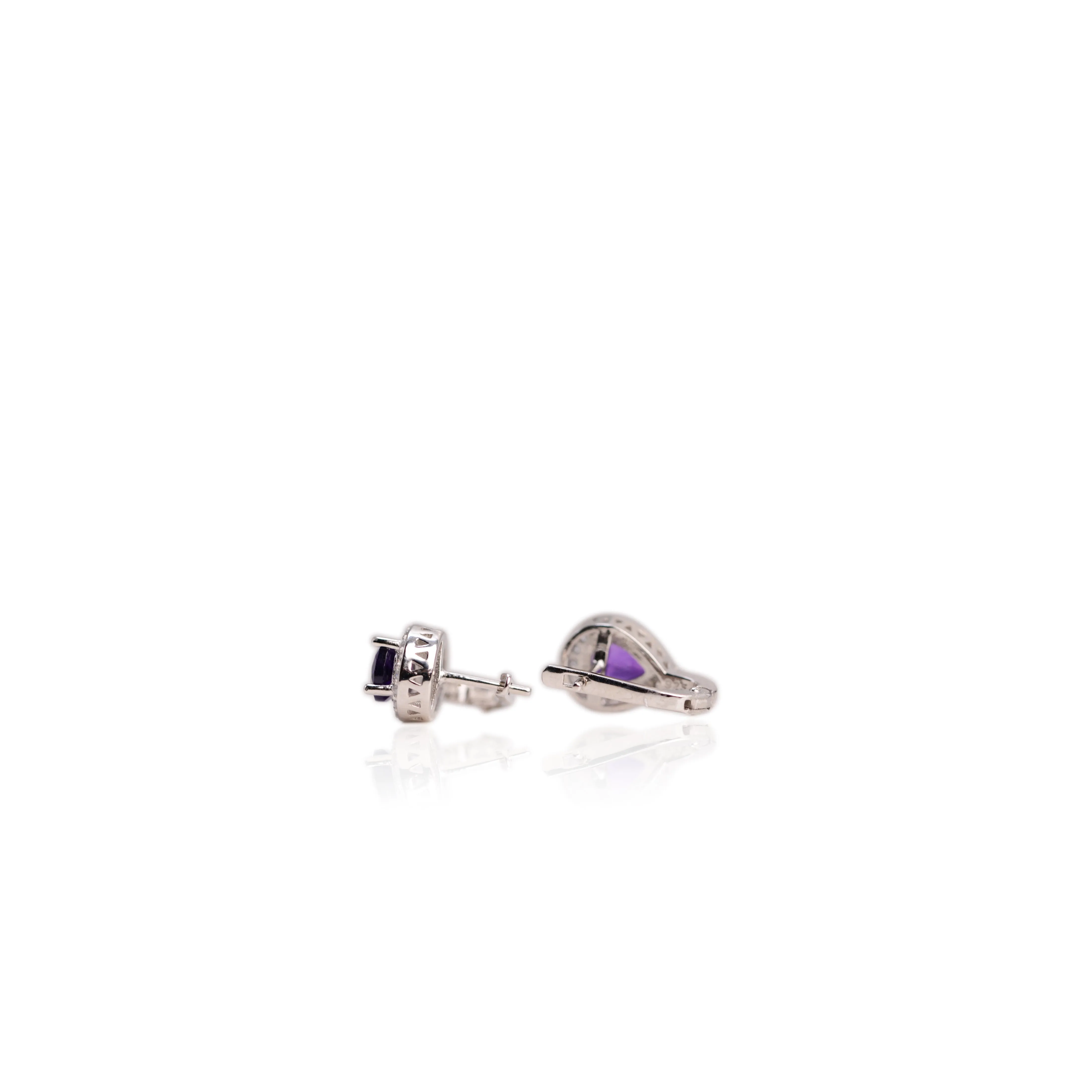 6 x 8 mm. Pear Cut Purple Brazilian Amethyst with Cz Halo Earrings
