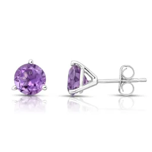 6MM Martini Round Amethyst Stud Earrings in 14K Gold