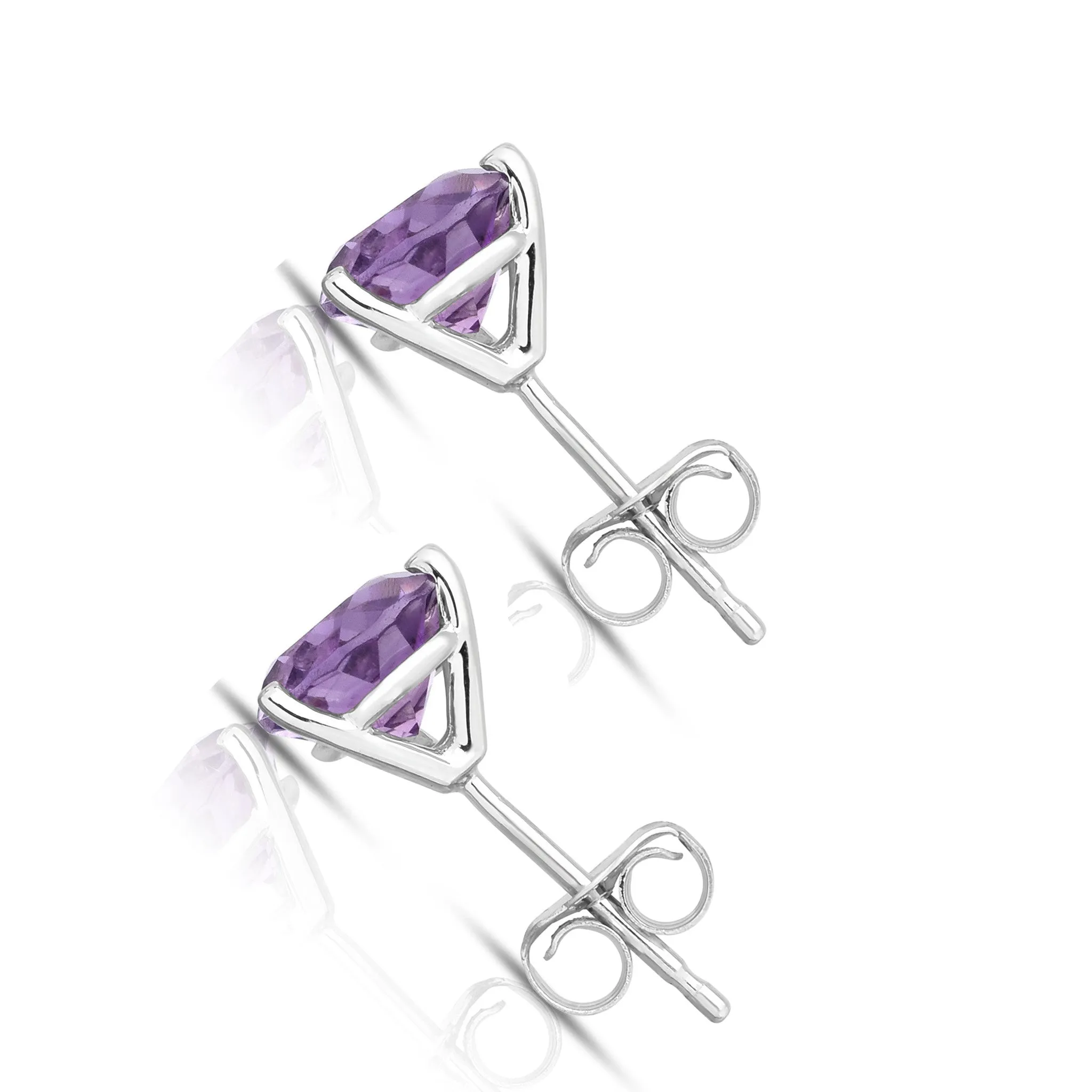 6MM Martini Round Amethyst Stud Earrings in 14K Gold