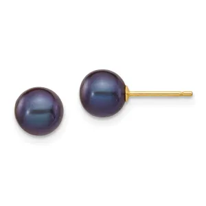 6MM Round Pearl Stud Earrings in 14KT Yellow Gold