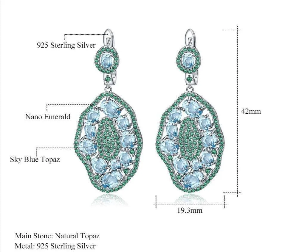 7.74Ct Natural Sky Blue Topaz Hyperbole Earrings