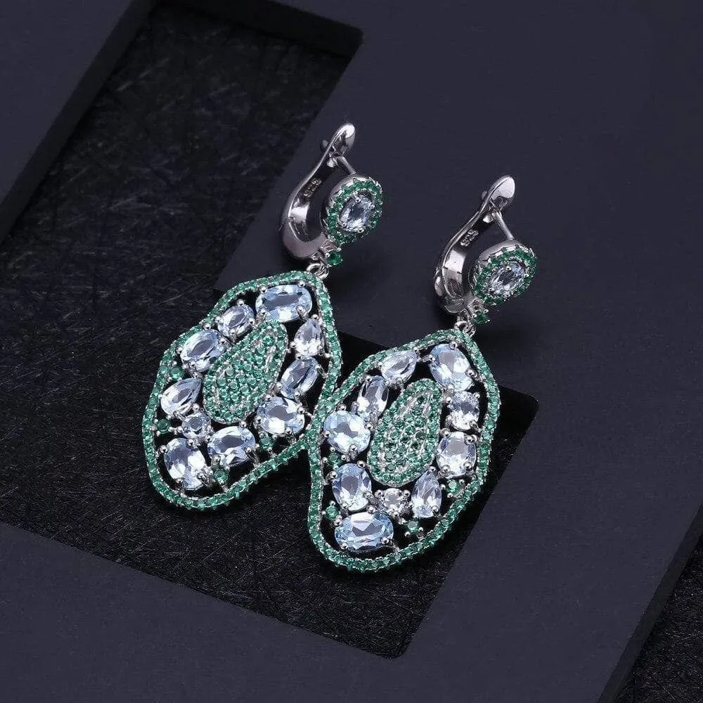 7.74Ct Natural Sky Blue Topaz Hyperbole Earrings