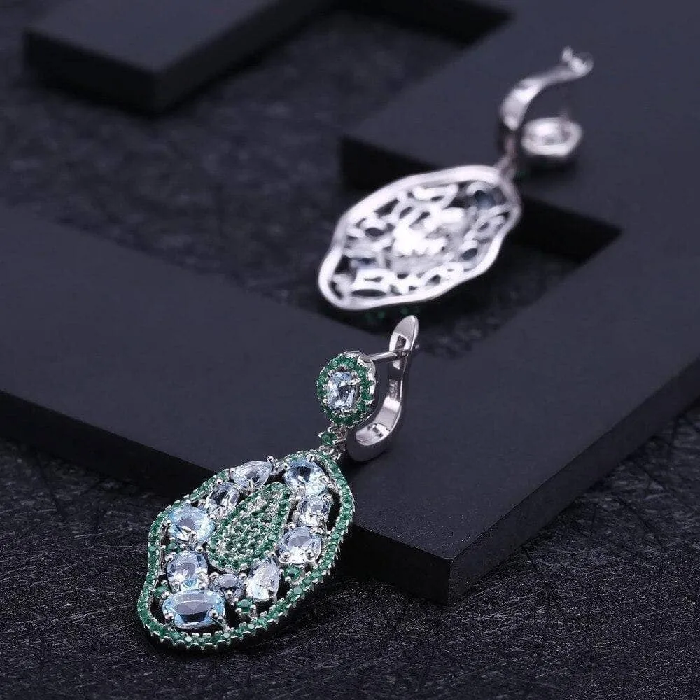 7.74Ct Natural Sky Blue Topaz Hyperbole Earrings