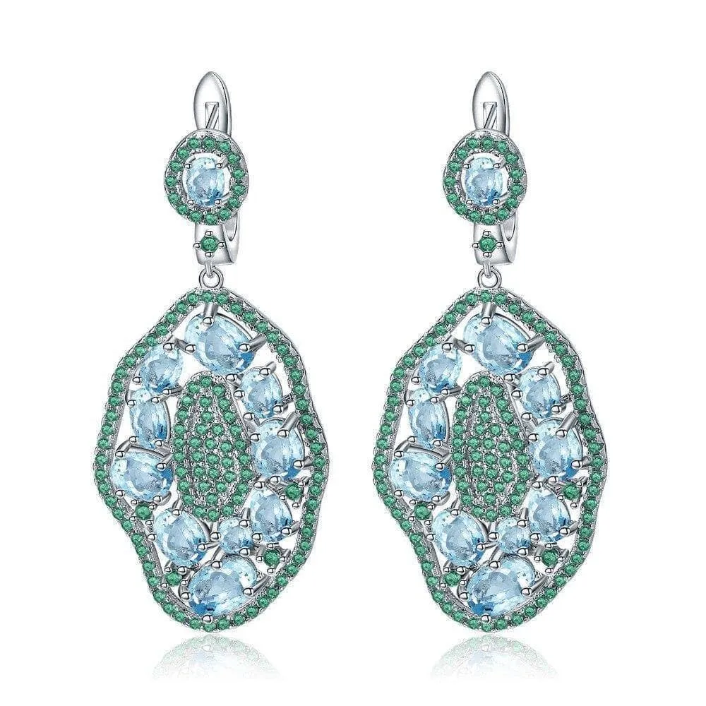 7.74Ct Natural Sky Blue Topaz Hyperbole Earrings