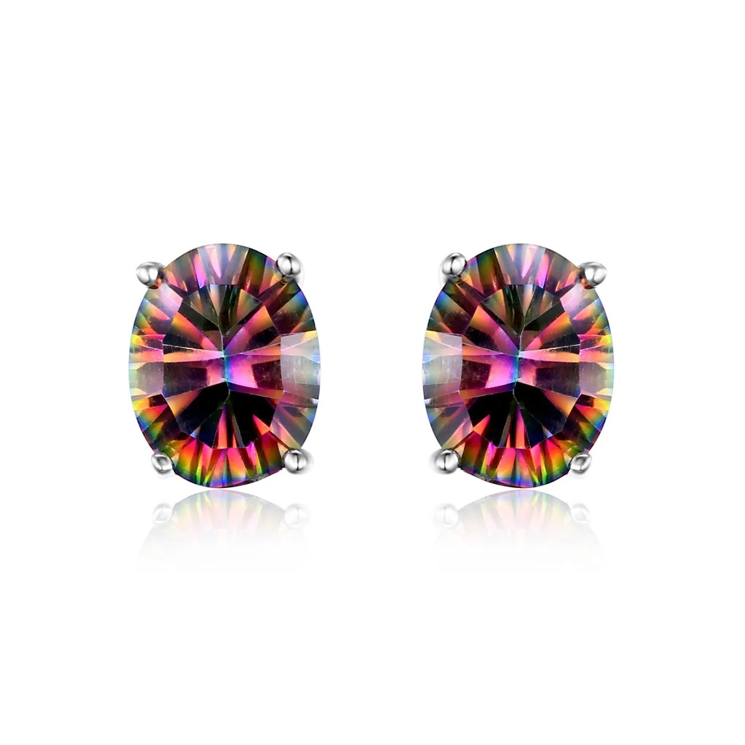 7x5mm Oval Cut 1.5ct Fire Rainbow Mystic Topaz Earrings Studs Solid 925 Sterling Silver Women Vintage Fashion