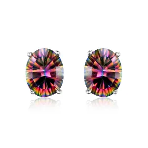 7x5mm Oval Cut 1.5ct Fire Rainbow Mystic Topaz Earrings Studs Solid 925 Sterling Silver Women Vintage Fashion