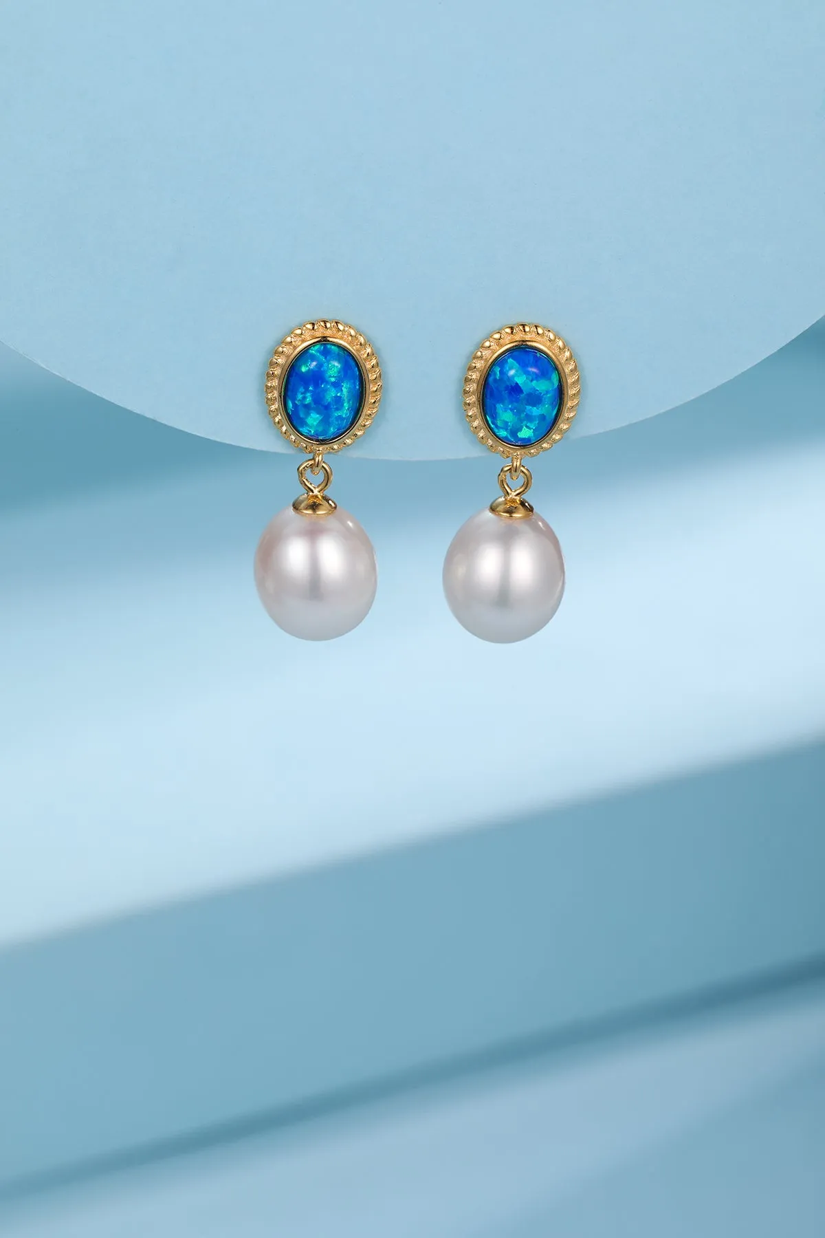 8-9mm Opal &  Freshwater Drop Pearl Earrings