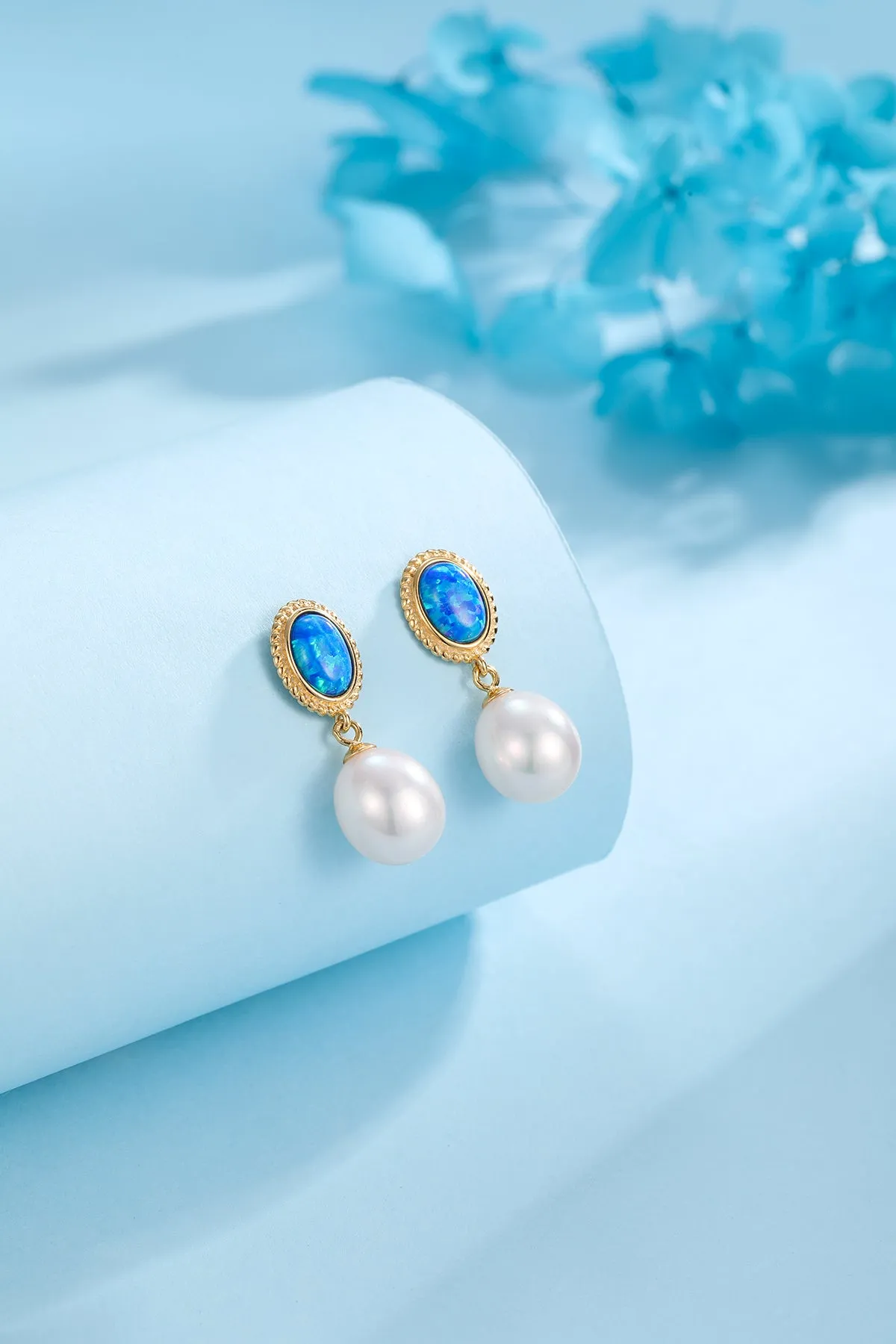 8-9mm Opal &  Freshwater Drop Pearl Earrings