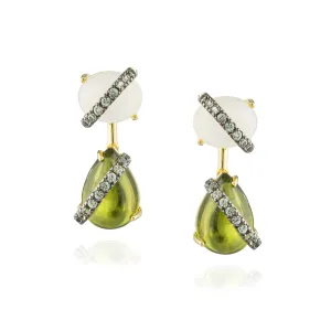 925 Silver Cab Earrings with Green Sapphire, Moonstone & Idocrase