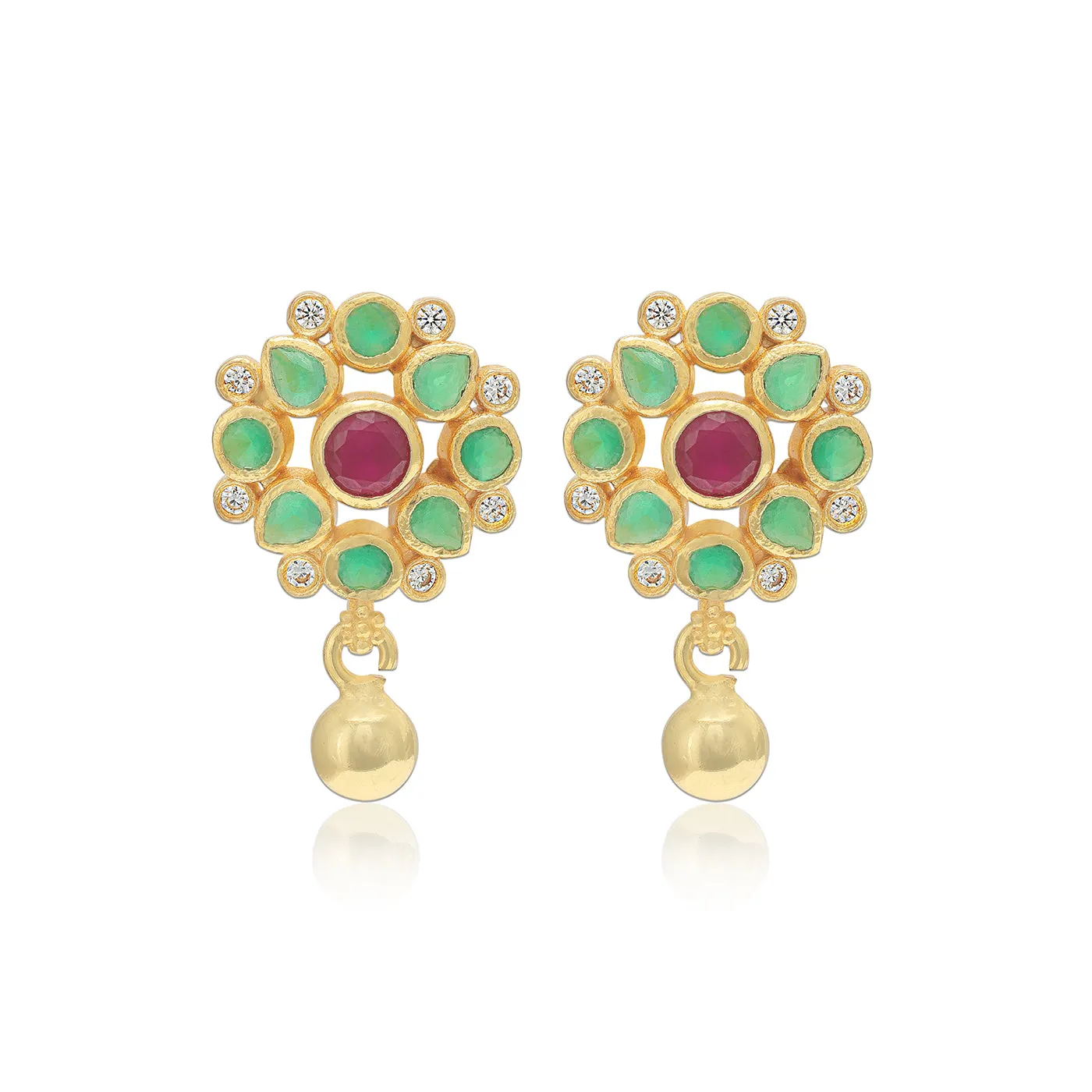 925 Sterling Silver Gold Traditional Green Stone Gold Drop Earrings For Women