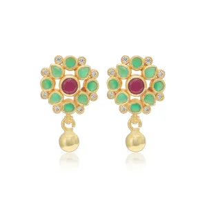 925 Sterling Silver Gold Traditional Green Stone Gold Drop Earrings For Women
